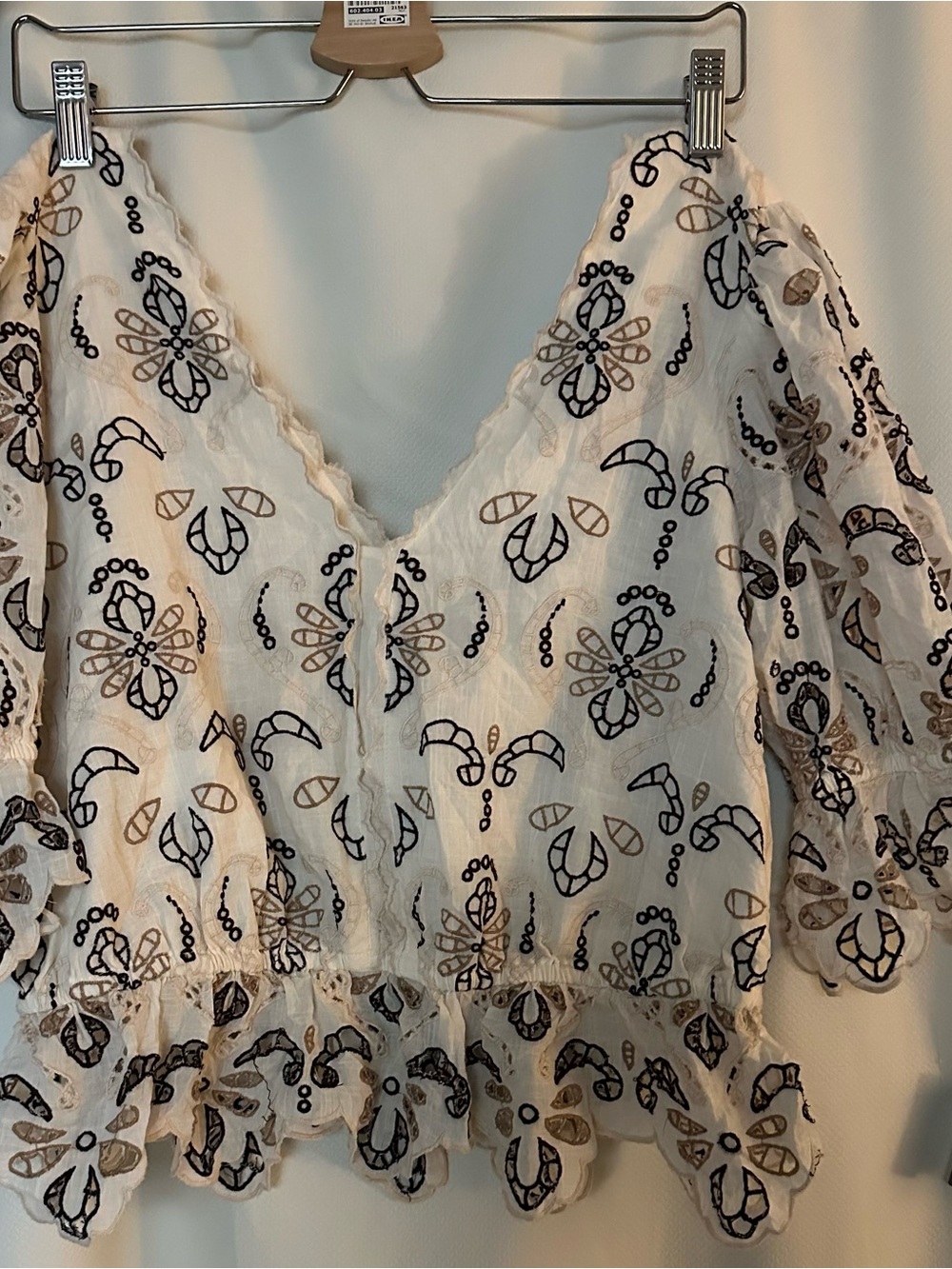 Anthropologie White Eyelet Embroidered V-Neck Peplum Blouse